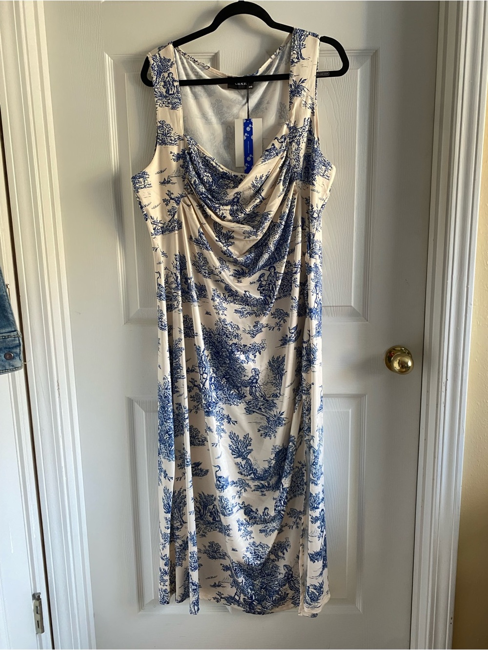 Cider Cream Maxi Dress with Blue Toile Print